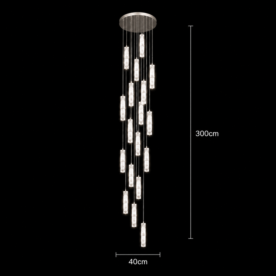 LED kristálycsillár AMIRI 82W króm, meleg/semleges/hideg fény 3000K/4000K/6000K Amiri, átmérő 40cm x magasság 300cm, kristály és fém