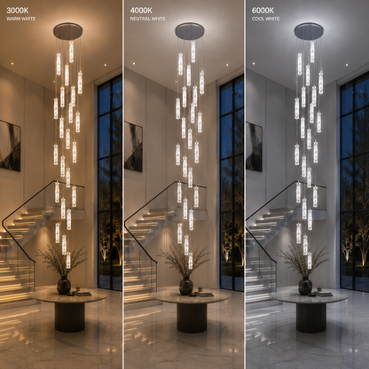 LED kristálycsillár AMIRI 82W króm, meleg/semleges/hideg fény 3000K/4000K/6000K Amiri, átmérő 40cm x magasság 300cm, kristály és fém