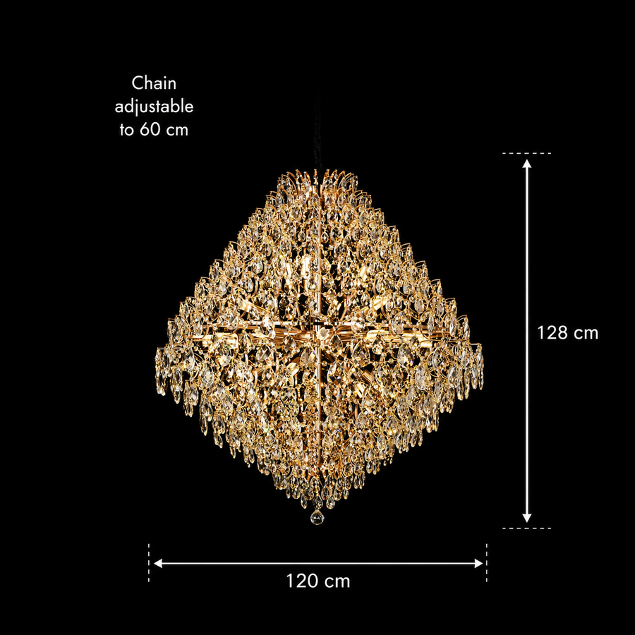 KONIG Grande kristálycsillár, 32xE14, D120 cm, arany, állítható magasságú, fém és kristály