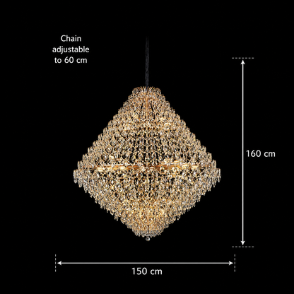 KONIG Grande Supremo kristálycsillár, 54xE14, D150 cm, arany, állítható magasságú, fém és kristály
