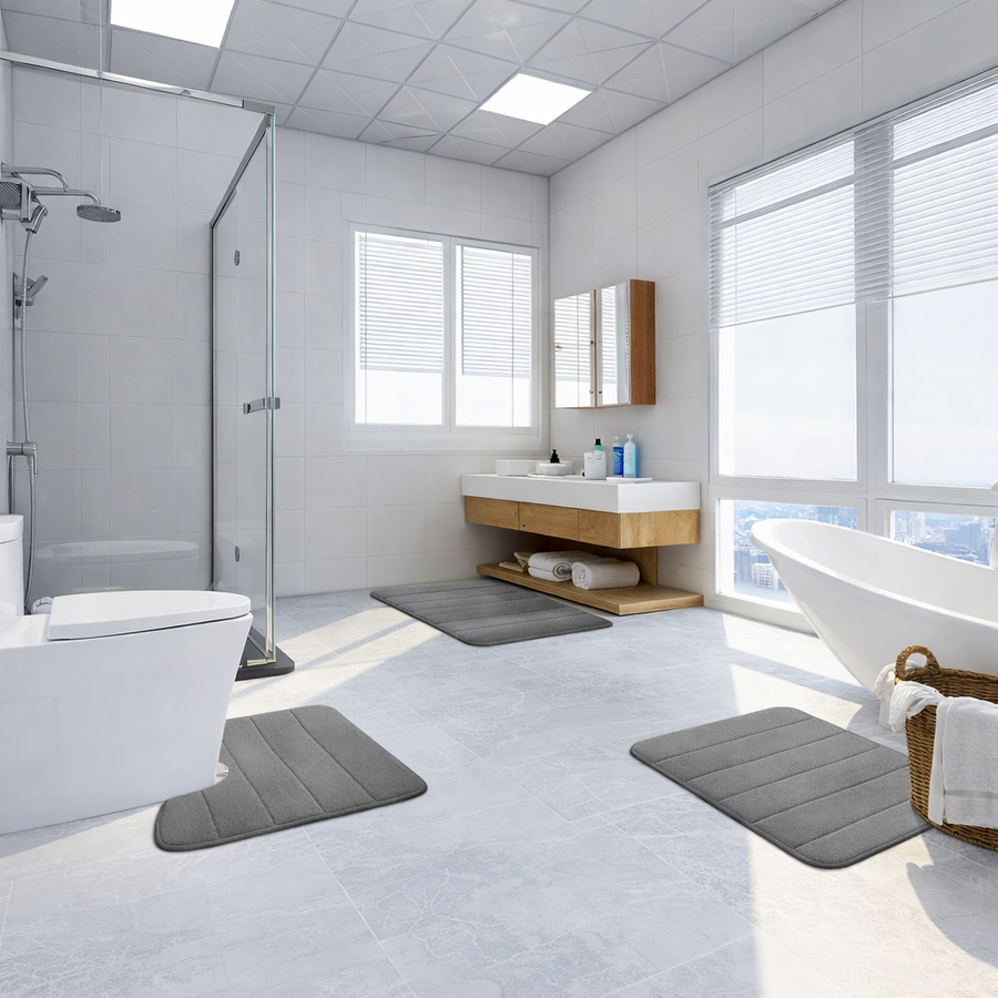 3 db-os fürdőszőnyeg készlet, 50x40 cm, kék, csúszásmentes