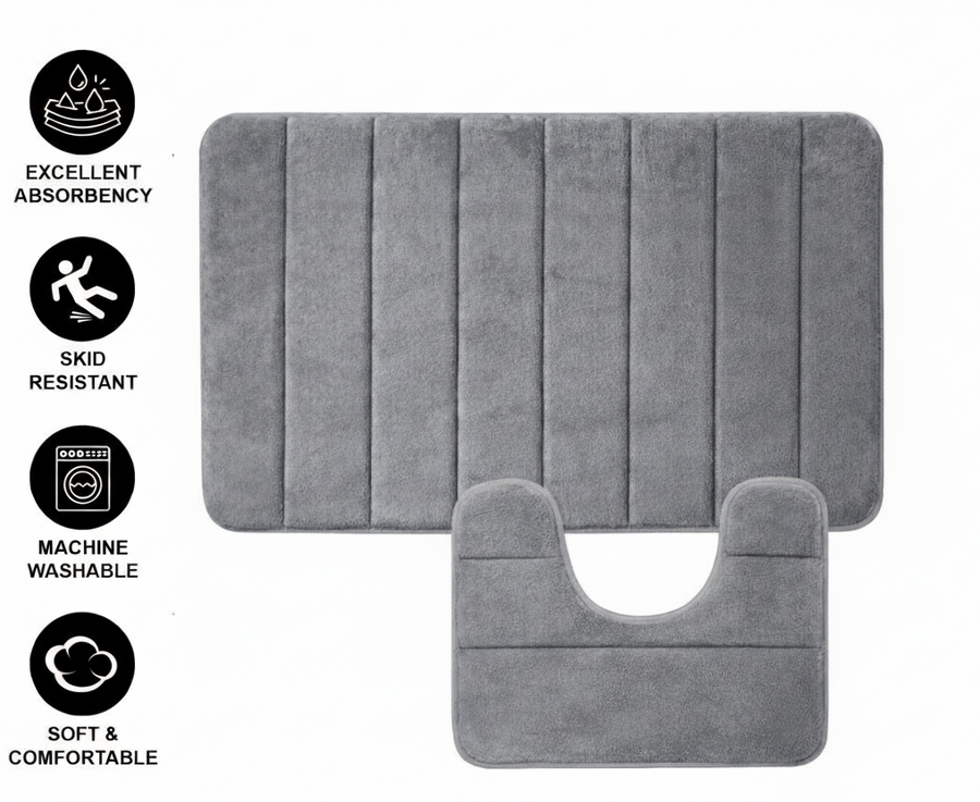 3 db-os fürdőszőnyeg készlet, 50x40 cm, kék, csúszásmentes