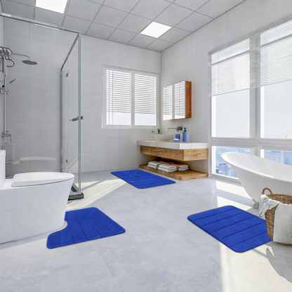 3 db-os fürdőszőnyeg készlet, 50x40 cm, kék, csúszásmentes
