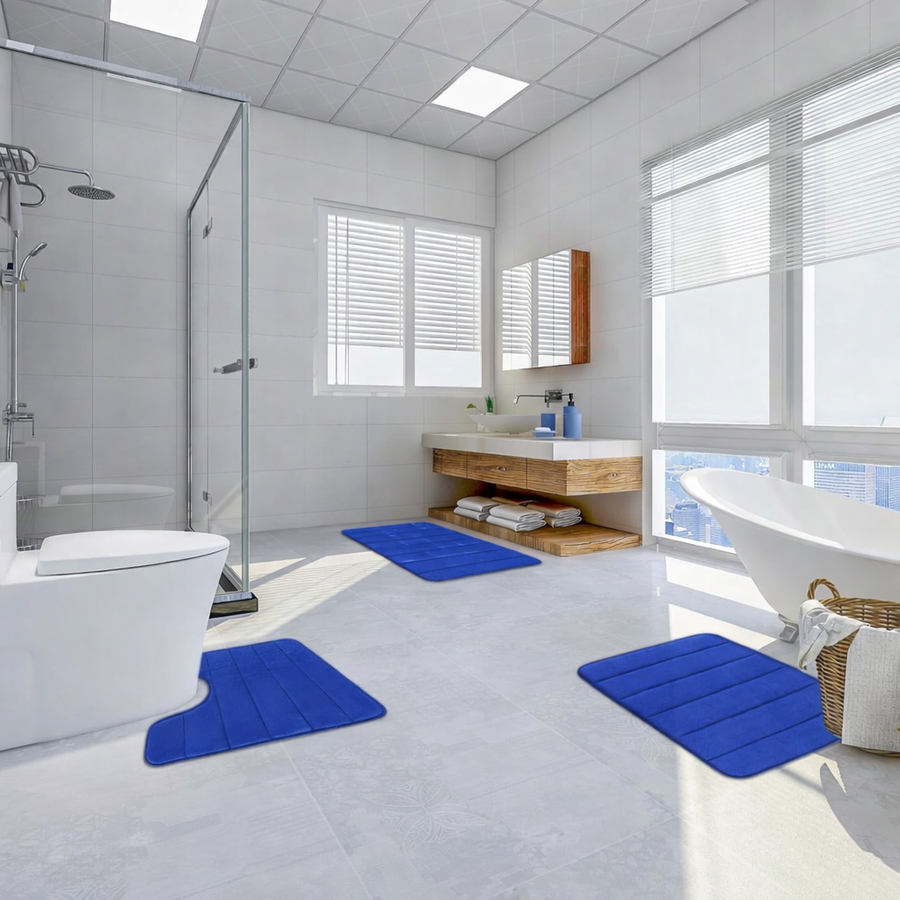 3 db-os fürdőszőnyeg készlet, 50x40 cm, kék, csúszásmentes