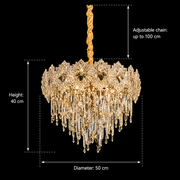 Candelabru Cristal FLEUR Eleganza 9xE14, Diametru 50cm, Inaltime 40cm, Auriu Lucios, Inaltime Reglabila, Design Elegant