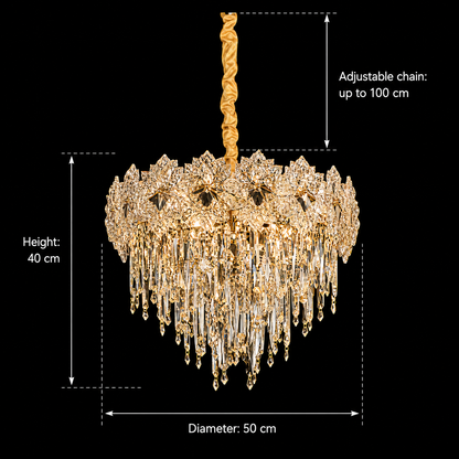 Candelabru Cristal FLEUR Eleganza 9xE14, Diametru 50cm, Inaltime 40cm, Auriu Lucios, Inaltime Reglabila, Design Elegant
