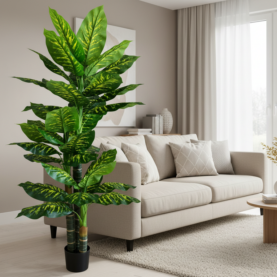 Decorațiune Dieffenbachia, 3 tulpini, Plastic, 190 cm, Verde