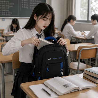 Rucsac Travel Business SHEKI, 47x32x14 cm, Oxford, Negru si Albastru