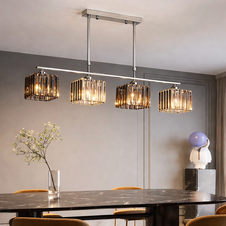 Klasszikus modern grúz csillár, LC116/4, 6x E27, króm és szürke üveg, fém és kristály, lámpaernyő