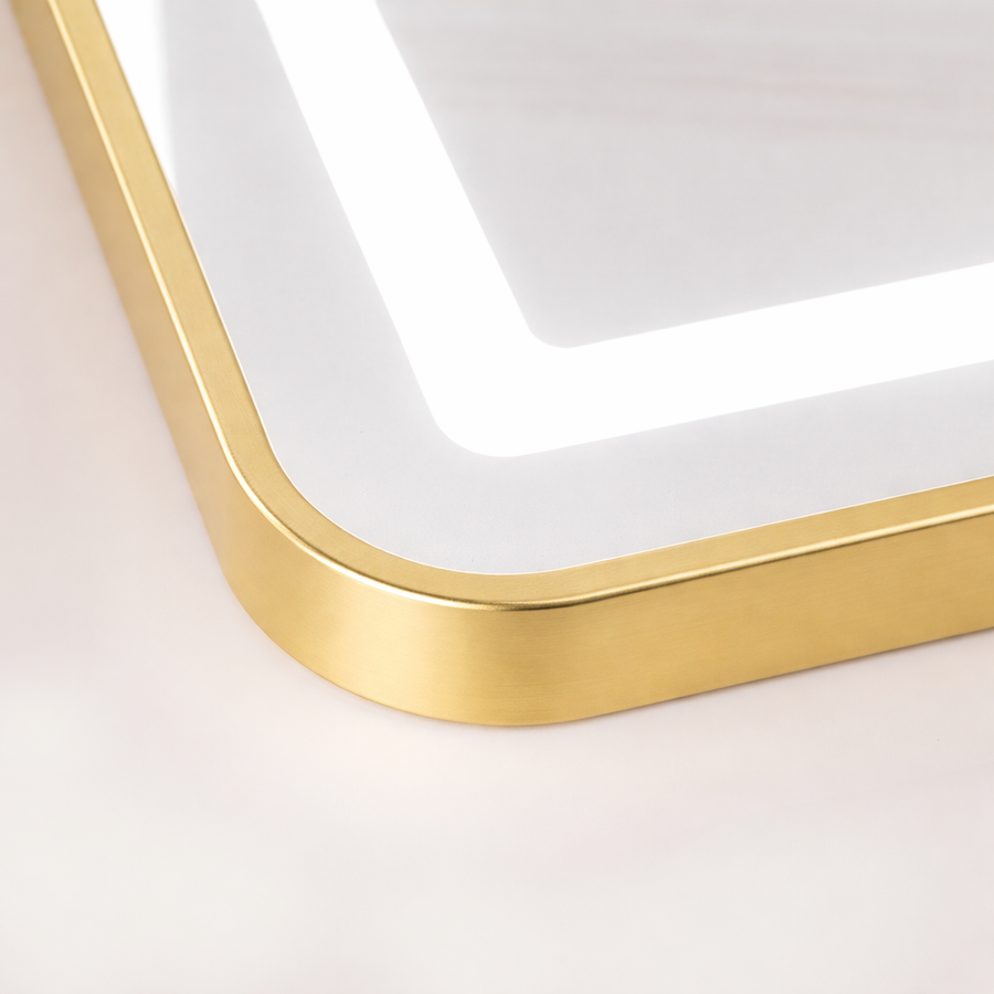 Négyszögletű LED tükör, arany keret, 50x160 cm, szabályozható, hideg/meleg/semleges fény, öltözködési stílus
