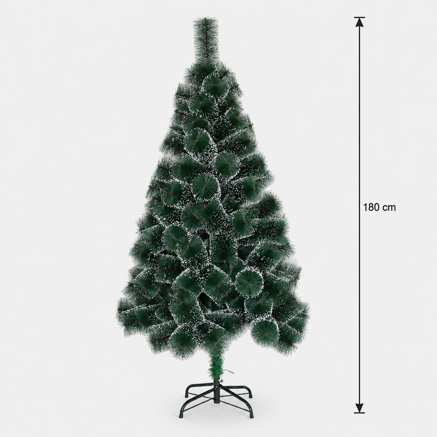 Decorațiune Brad Artificial MANIITSOQ, 180 cm, 220 vârfuri, Suport Metalic, Plastic, Ace Verzi cu Vârfuri Albe