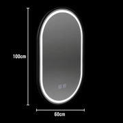 Ovális LED tükör 60x100cm VETRO, 22W, Érintős szabályozható páramentesítő rendszer, fekete keret