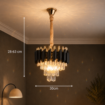 VERSAILLES Petito kristálycsillár 3xE14, átmérő 30 cm, fényes arany és fekete, állítható magasságú