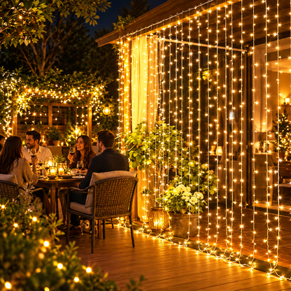 LED fényfüggöny karácsonyi installáció, meleg fény, 300 x 300cm, 300 LED
