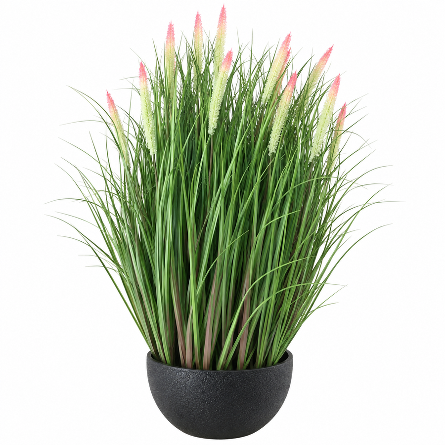 Mesterséges növény, rókafarkú, díszes cserepes fű, 61 cm, 19 fűszerrel, zöld és rózsaszín