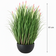 Mesterséges növény, rókafarkú, díszes cserepes fű, 61 cm, 19 fűszerrel, zöld és rózsaszín