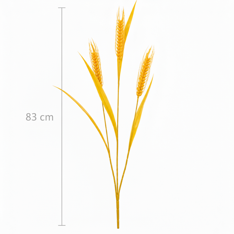 Mesterséges növényi díszfű, 83 cm, 3 dróttal, búzafűszer, sárga, cserép nélkül