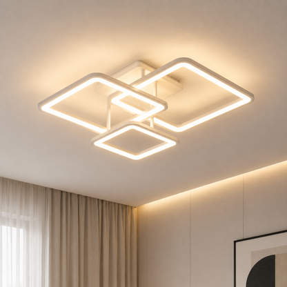 LED csillár ZOE távirányítóval, 60 W, 3 négyzet, hideg/meleg/semleges fény, szabályozható, fehér, fém és akril