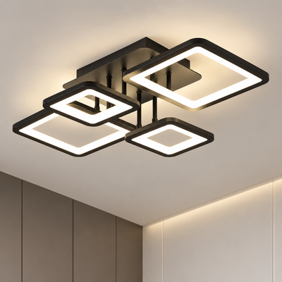 LED csillár távirányítóval ELLA 67W, 4 négyzet, hideg/meleg/semleges fény, szabályozható, fekete, fém és akril