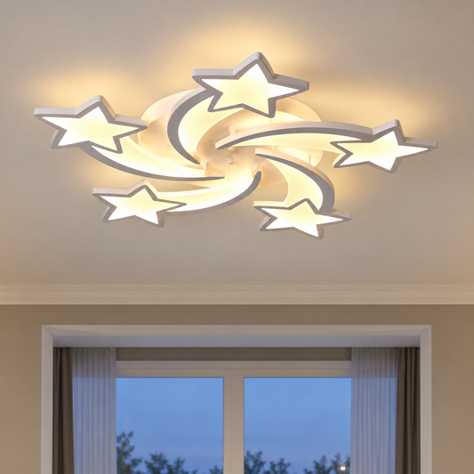 LED csillár távirányítóval IPOMOEA 85W, 5 csillagos, hideg/meleg/semleges fény, szabályozható, fehér, fém és akril