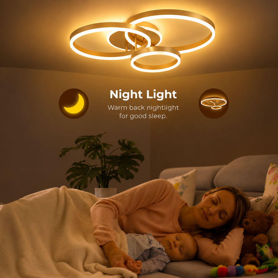 LED csillár távirányítóval RIGA LILITH 68W, 3 kör, hideg/meleg/semleges fény, szabályozható, fényes arany