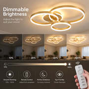 LED csillár távirányítóval RIGA LILITH 68W, 3 kör, hideg/meleg/semleges fény, szabályozható, fényes arany