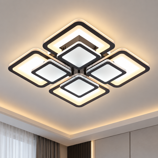 LED csillár távirányítóval SUSAN 96W, 4 négyzet, hideg/meleg/semleges fény, szabályozható, fekete