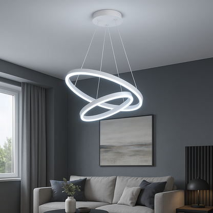 LED -csillár 69W -os CASIAN távirányítóval, 2 kör, hideg/forró/semleges fény, instabil, fekete, állítható magassággal felfüggesztette