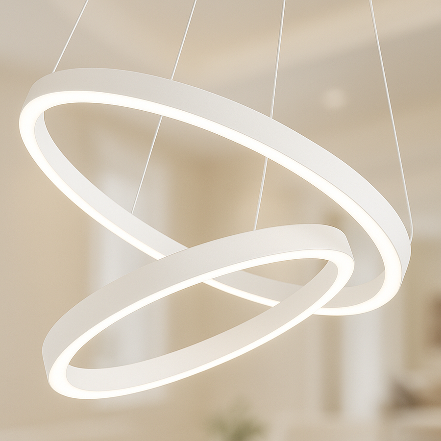 LED -csillár 69W -os CASIAN távirányítóval, 2 kör, hideg/forró/semleges fény, instabil, fekete, állítható magassággal felfüggesztette