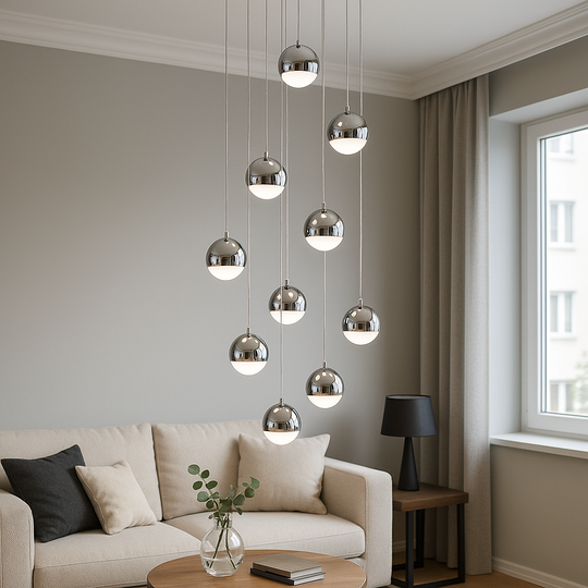 Függesztett LED-csillár távirányítóval JEREMIAS 132W, 10 elem, hideg/meleg/semleges fény, szabályozható, ezüst Modern csillárok Alapértelmezett cím Alessandro Design