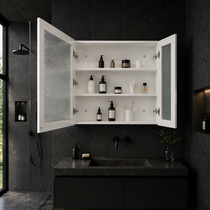 LED tükör Szekrénnyel PLANO 80x70 cm fehér érintésérzékelővel és tárolóval