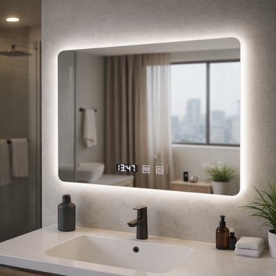 ARTAR Touch téglalap alakú LED tükör, 80x60 cm, páramentesítő rendszer, szabályozható, óra és hőmérséklet, meleg, semleges hideg fény 3000K/4000K/6000K