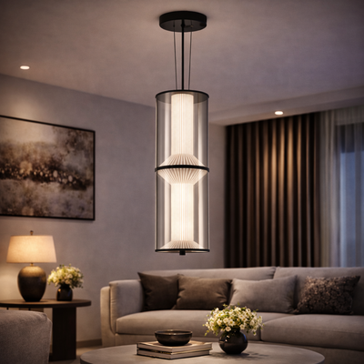 Függesztett LED csillár távirányítóval 48W, LM511/2BK, állítható magasság, meleg/hideg/semleges fény, fekete, fém