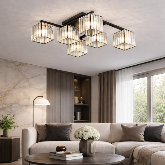 Klasszikus modern grúz csillár, LC111/6BK, 6x E27, fekete, fém és üveg