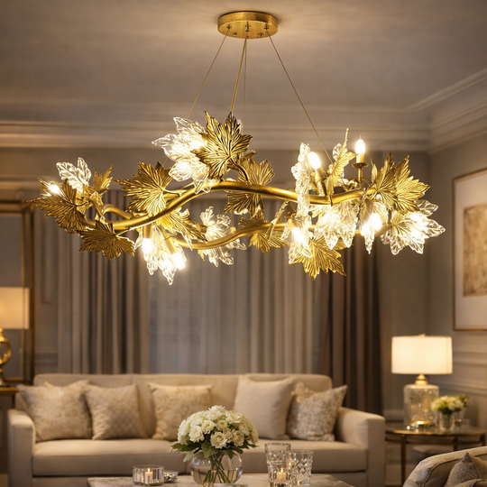 Modern csillár LEAFORA Eleganza, 6xE14, átmérő 50 cm, arany, állítható magasságú, fém és kristály modern csillárok alapértelmezett cím Alessandro Design