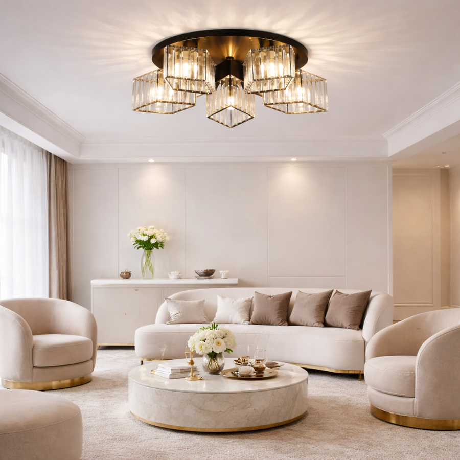 Sasha Modern Classic csillár, LC117/5BK, 5x E27, fém és kristály, fekete, lámpaernyő