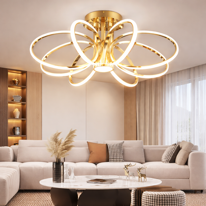 LED csillár távirányítóval LT771/500GD, 25W, meleg/hideg/semleges fény 3000K/4000K/6000K, szabályozható, arany, fém és szilikon