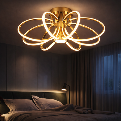 LED csillár távirányítóval ORBIS Magno, 25W, meleg/hideg/semleges fény 3000K/4000K/6000K, szabályozható, arany, fém és szilikon