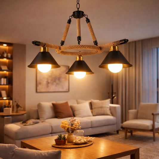 Vintage függő csillár, LV571/3BK, 3*E27, barna, fém és húr