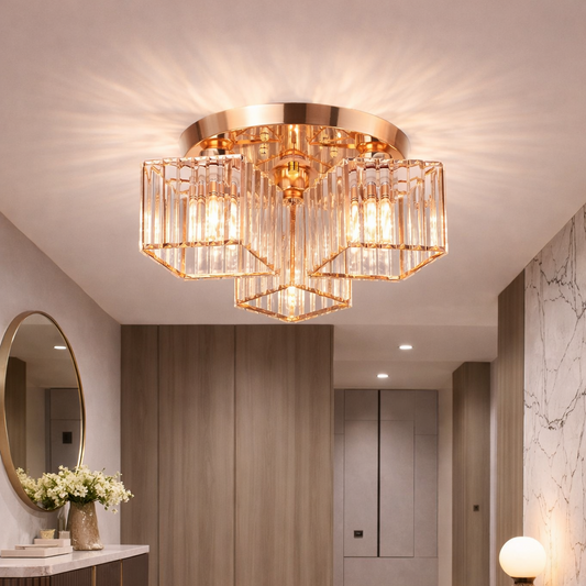 Sasha Modern Classic csillár, LC117/3GD, 3x E27, fém és kristály, arany, lámpaernyő