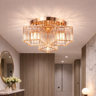 Sasha Modern Classic csillár, LC117/3GD, 3x E27, fém és kristály, arany, lámpaernyő