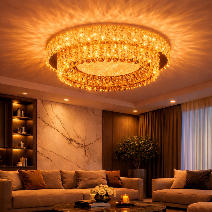 LED csillár LLC130/1CH, kristály és fém, 31 W, 1 kör, szabályozható, állítható magasságú, hideg/meleg/semleges fény, luxus világítás