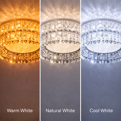 LED csillár LLC130/1CH, kristály és fém, 31 W, 1 kör, szabályozható, állítható magasságú, hideg/meleg/semleges fény, luxus világítás