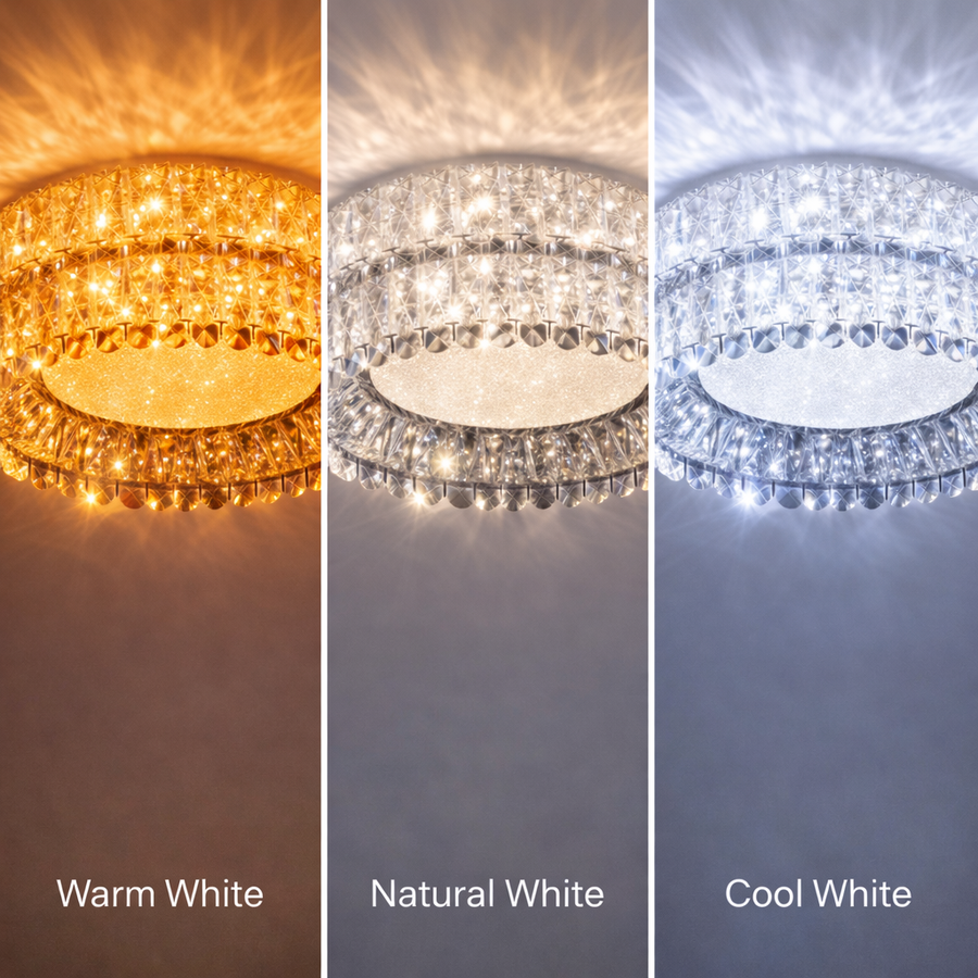 LED csillár LLC130/1CH, kristály és fém, 31 W, 1 kör, szabályozható, állítható magasságú, hideg/meleg/semleges fény, luxus világítás