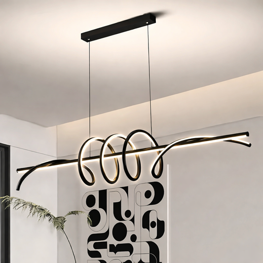 Függesztett LED-csillár távirányítóval RIBBON 64W, Lineáris, Hideg/Meleg/Semleges fény, Szabályozható, Fekete, Állítható magasságú