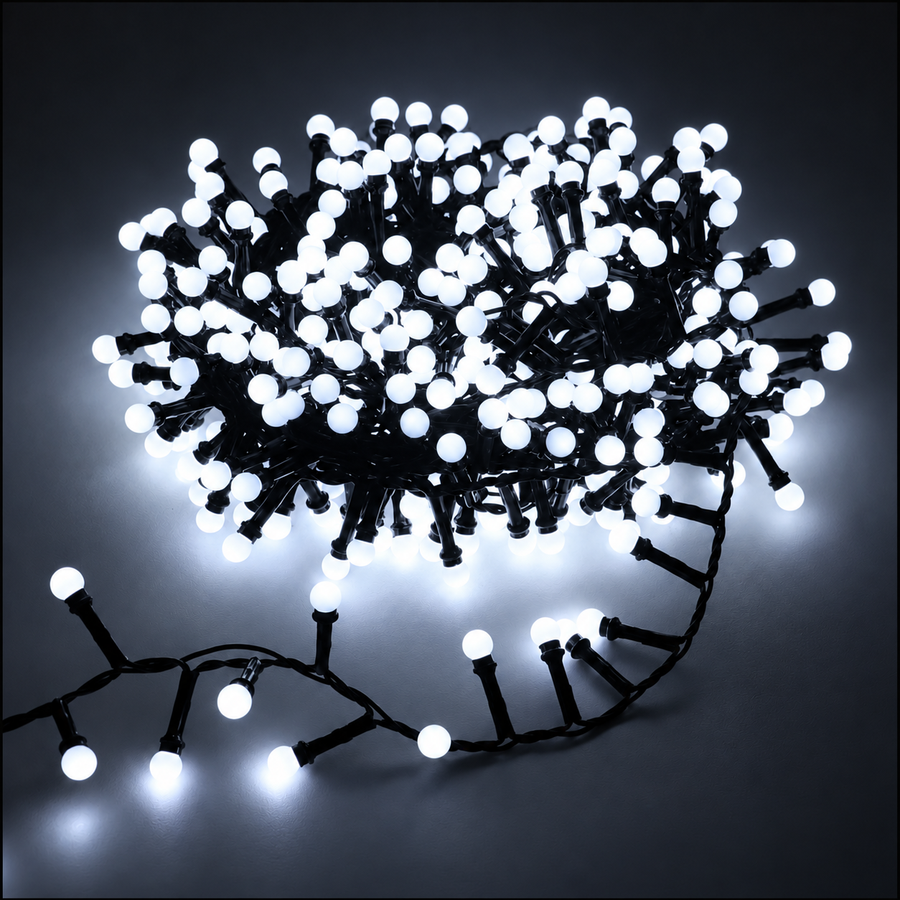 Lineáris karácsonyi telepítési típusú mini gömbök, hideg fény, 1000 cm, 300 LED, IP44