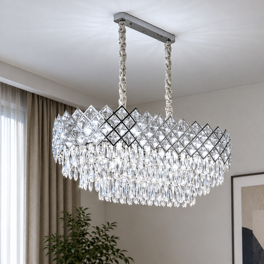 VECTORIA Supremo kristálycsillár, 10xE14, átmérő 75x39 cm, fényes króm, állítható magasságú, fém és kristály