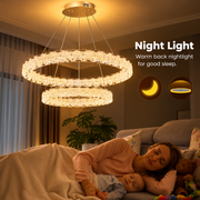 SHELP Crystal LED csillár távirányítóval, 64W, meleg/semleges/hideg fény, Φ60 cm, állítható magasságú, fém és kristály, arany
