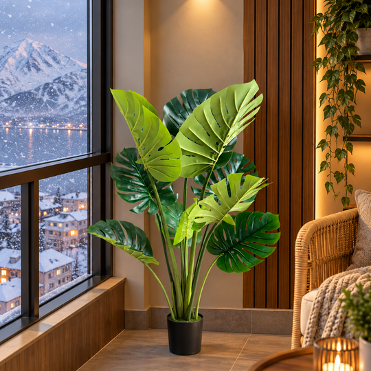 Monstera Deliciosa mesterséges növénytípus, gazdag levelekkel, 120 cm, zöld