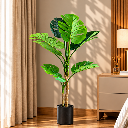 Mesterséges Monstera Deliciosa típusú növény, 8 leveles, 140 cm, zöld